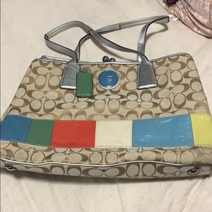 Authentic Colorblock Coach Shoulder Bag